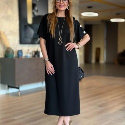 Kadın Kısa Kollu Bisiklet Yaka Omuzdan Düğmeli Uzun Viskon Iki Iplik Elbise, 31242 Kadın Kısa Kollu Bisiklet Yaka Omuzdan Düğmeli Uzun Viskon Iki Iplik Elbise, 31242