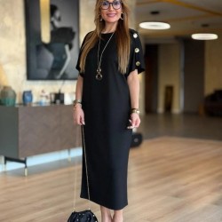 Kadın Kısa Kollu Bisiklet Yaka Omuzdan Düğmeli Uzun Viskon Iki Iplik Elbise, 31242 Kadın Kısa Kollu Bisiklet Yaka Omuzdan Düğmeli Uzun Viskon Iki Iplik Elbise, 31242