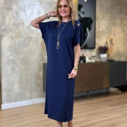 Kadın Kısa Kollu Bisiklet Yaka Omuzdan Düğmeli Uzun Viskon Iki Iplik Elbise, 31241 Kadın Kısa Kollu Bisiklet Yaka Omuzdan Düğmeli Uzun Viskon Iki Iplik Elbise, 31241