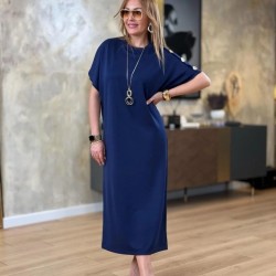 Kadın Kısa Kollu Bisiklet Yaka Omuzdan Düğmeli Uzun Viskon Iki Iplik Elbise, 31241 Kadın Kısa Kollu Bisiklet Yaka Omuzdan Düğmeli Uzun Viskon Iki Iplik Elbise, 31241