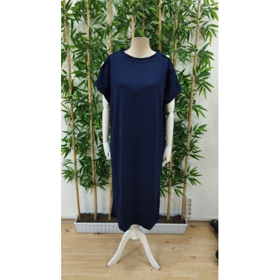 Kadın Kısa Kollu Bisiklet Yaka Omuzdan Düğmeli Uzun Viskon Iki Iplik Elbise, 31241