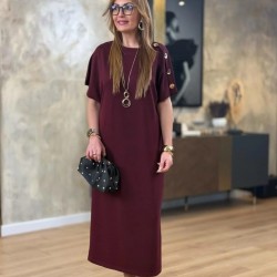 Kadın Kısa Kollu Bisiklet Yaka Omuzdan Düğmeli Uzun Viskon Iki Iplik Elbise, 31240 Kadın Kısa Kollu Bisiklet Yaka Omuzdan Düğmeli Uzun Viskon Iki Iplik Elbise, 31240