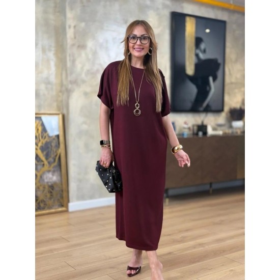 Kadın Kısa Kollu Bisiklet Yaka Omuzdan Düğmeli Uzun Viskon Iki Iplik Elbise, 31240