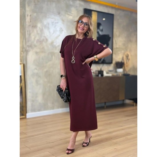 Kadın Kısa Kollu Bisiklet Yaka Omuzdan Düğmeli Uzun Viskon Iki Iplik Elbise, 31240