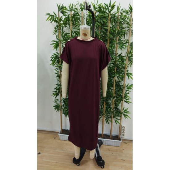 Kadın Kısa Kollu Bisiklet Yaka Omuzdan Düğmeli Uzun Viskon Iki Iplik Elbise, 31240