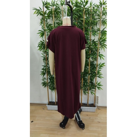 Kadın Kısa Kollu Bisiklet Yaka Omuzdan Düğmeli Uzun Viskon Iki Iplik Elbise, 31240