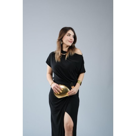 Kadın Kısa Kollu Tek Omuzdan Açık Beli Lastikli Sandy Maxi Elbise , 31238