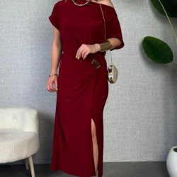 Kadın Kısa Kollu Tek Omuzdan Açık Beli Lastikli Sandy Maxi Elbise , 31237 Kadın Kısa Kollu Tek Omuzdan Açık Beli Lastikli Sandy Maxi Elbise , 31237