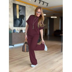 Kadın Kısa Kollu Bisiklet Yaka Omuzdan Düğmeli Viskon Iki Iplik Kısa Bluz Ve Pantolon Ikili Takım , 31235