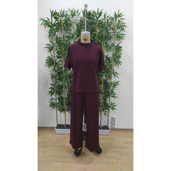 Kadın Kısa Kollu Bisiklet Yaka Omuzdan Düğmeli Viskon Iki Iplik Kısa Bluz Ve Pantolon Ikili Takım , 31235