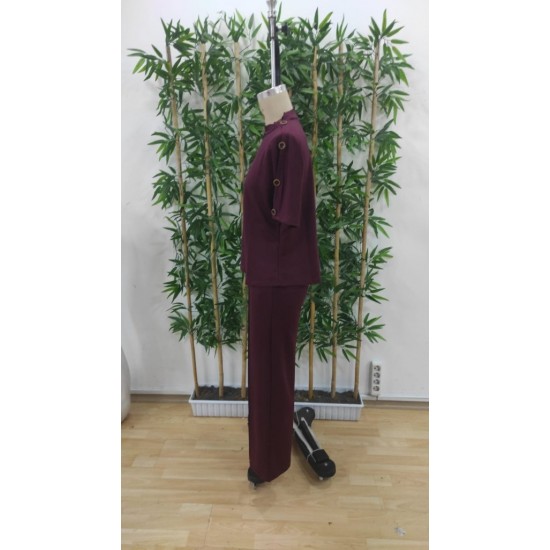 Kadın Kısa Kollu Bisiklet Yaka Omuzdan Düğmeli Viskon Iki Iplik Kısa Bluz Ve Pantolon Ikili Takım , 31235