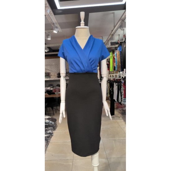 Kadın Kısa Kollu Kruvaze Yaka Krep Elbise (Kemersiz), 31232