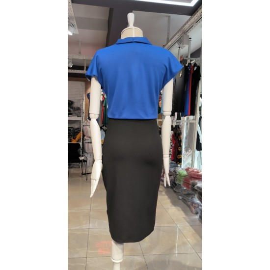 Kadın Kısa Kollu Kruvaze Yaka Krep Elbise (Kemersiz), 31232