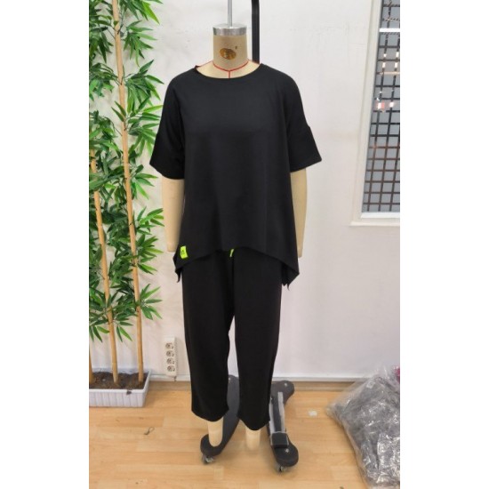 Kadın Kısa Kollu Bisiklet Yaka Viskon Iki Iplik Bluz Ve Pantolon Ikili Takım , 31230