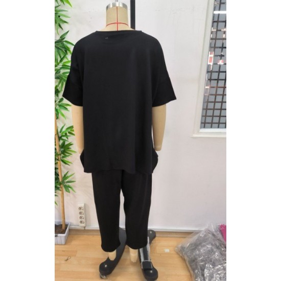 Kadın Kısa Kollu Bisiklet Yaka Viskon Iki Iplik Bluz Ve Pantolon Ikili Takım , 31230