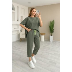 Kadın Kısa Kollu Bisiklet Yaka Viskon Iki Iplik Bluz Ve Pantolon Ikili Takım , 31228