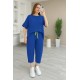 Kadın Kısa Kollu Bisiklet Yaka Viskon Iki Iplik Bluz Ve Pantolon Ikili Takım , 31227
