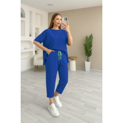 Kadın Kısa Kollu Bisiklet Yaka Viskon Iki Iplik Bluz Ve Pantolon Ikili Takım , 31227