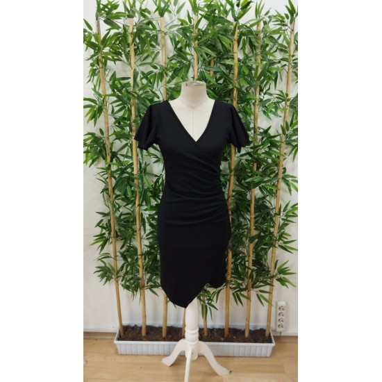 Kadın Kısa Kollu Volanlı Kruvaze Yaka Yanlardan Büzgülü Ithal Krep Elbise , 31224