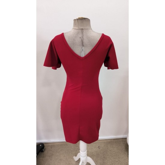 Kadın Uzun Kollu Volanlı Kruvaze Yaka Yanlardan Büzgülü Ithal Krep Elbise , 31223