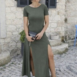 Kadın Kısa Kollu Sırt Dekolteli Yırtmaç Detaylı Viskon Elbise , 31217 Kadın Kısa Kollu Sırt Dekolteli Yırtmaç Detaylı Viskon Elbise , 31217