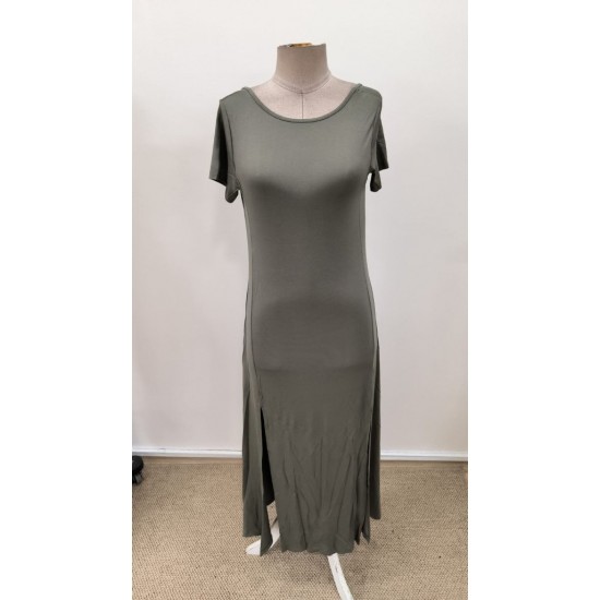 Kadın Kısa Kollu Sırt Dekolteli Yırtmaç Detaylı Viskon Elbise , 31217