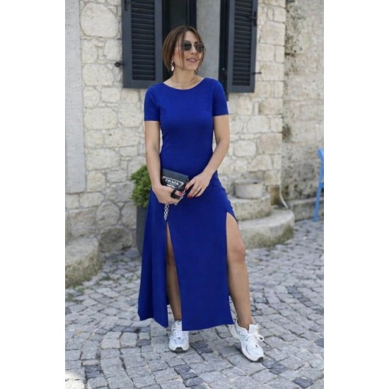 Kadın Kısa Kollu Sırt Dekolteli Yırtmaç Detaylı Viskon Elbise , 31216