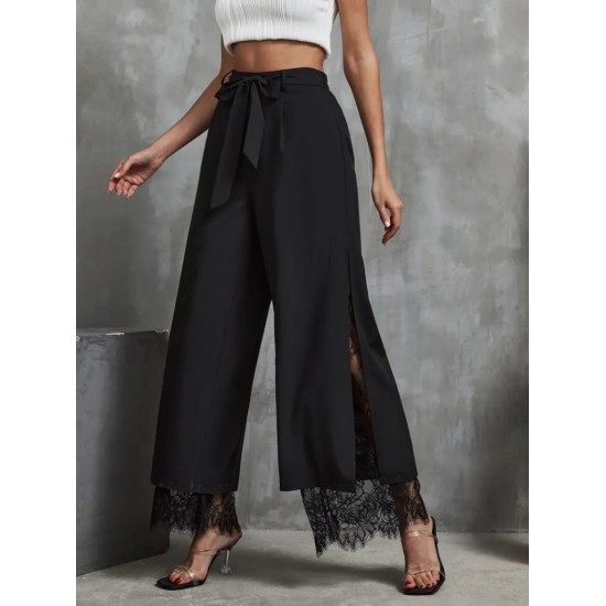 Kadın Yüksek Bel Belden Kuşaklı üst Dalgıç Alt Dantel Detaylı Dalgıç Pantolon , 31212