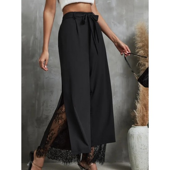 Kadın Yüksek Bel Belden Kuşaklı üst Dalgıç Alt Dantel Detaylı Dalgıç Pantolon , 31212