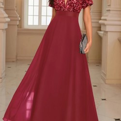 Kadın Kısa Kollu Derin V Yakalı A Kesim Pulpayet Detaylı şifon Nedime Elbisesi , 31210 Kadın Kısa Kollu Derin V Yakalı A Kesim Pulpayet Detaylı şifon Nedime Elbisesi , 31210