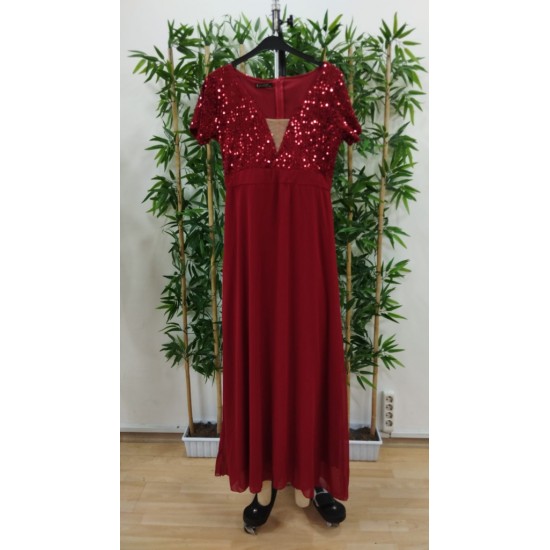 Kadın Kısa Kollu Derin V Yakalı A Kesim Pulpayet Detaylı şifon Nedime Elbisesi , 31210