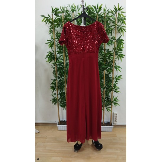 Kadın Kısa Kollu Derin V Yakalı A Kesim Pulpayet Detaylı şifon Nedime Elbisesi , 31210