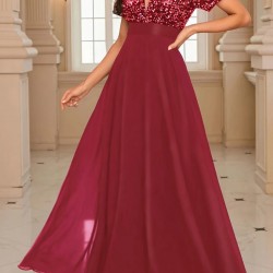 Kadın Kısa Kollu Derin V Yakalı A Kesim Pulpayet Detaylı şifon Nedime Elbisesi , 31210 Kadın Kısa Kollu Derin V Yakalı A Kesim Pulpayet Detaylı şifon Nedime Elbisesi , 31210