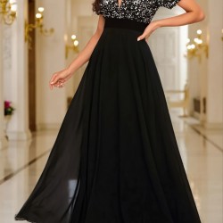 Kadın Kısa Kollu Derin V Yakalı A Kesim Pulpayet Detaylı şifon Nedime Elbisesi , 31209 Kadın Kısa Kollu Derin V Yakalı A Kesim Pulpayet Detaylı şifon Nedime Elbisesi , 31209