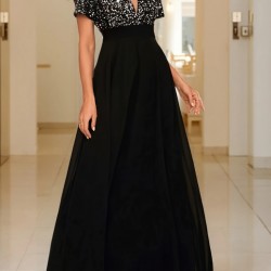 Kadın Kısa Kollu Derin V Yakalı A Kesim Pulpayet Detaylı şifon Nedime Elbisesi , 31209 Kadın Kısa Kollu Derin V Yakalı A Kesim Pulpayet Detaylı şifon Nedime Elbisesi , 31209