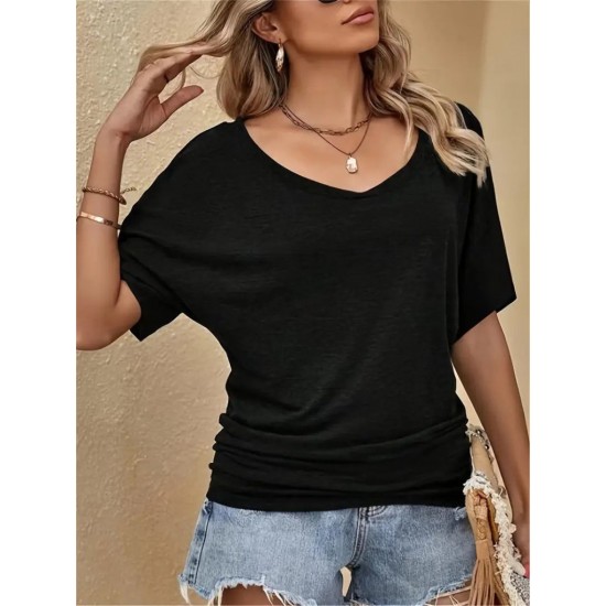 Kadın Tek Omuzu Açık Kısa Kollu Salaş Viskon Bluz, 31208