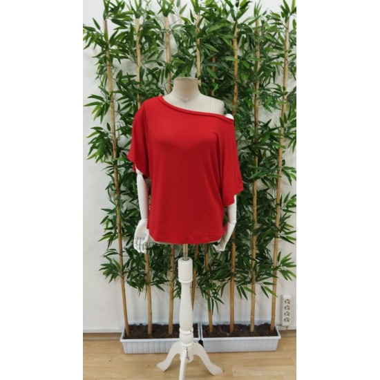 Kadın Tek Omuzu Açık Kısa Kollu Salaş Viskon Bluz, 31207