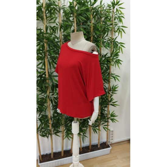 Kadın Tek Omuzu Açık Kısa Kollu Salaş Viskon Bluz, 31207