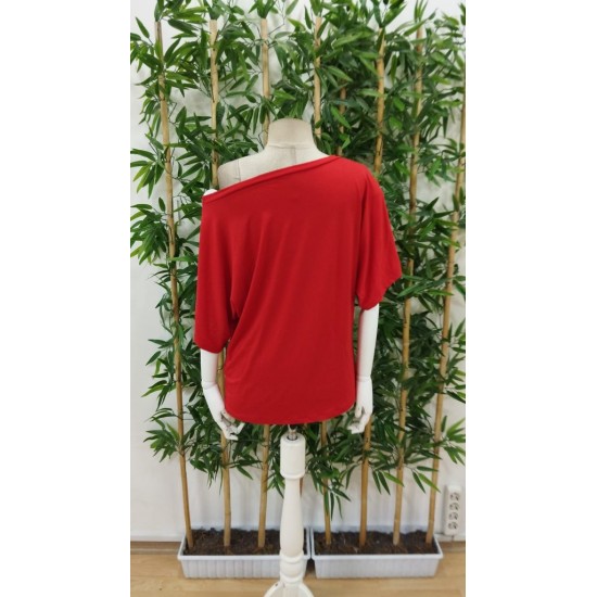 Kadın Tek Omuzu Açık Kısa Kollu Salaş Viskon Bluz, 31207