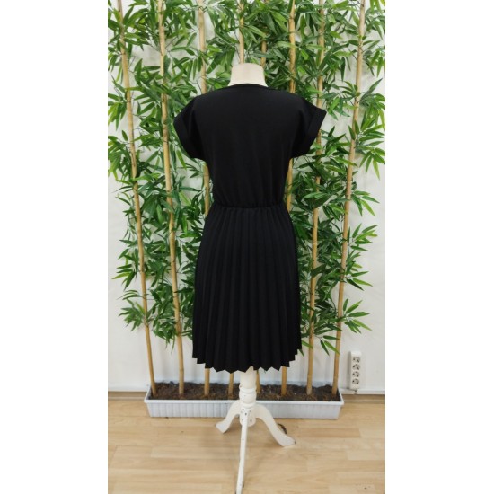 Kadın Kısa Kollu Yakası Açık Belden Lastikli Pileli Kısa Ithal Krep Elbise, 31206