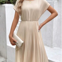 Kadın Kısa Kollu Yakası Açık Belden Lastikli Pileli Kısa Ithal Krep Elbise, 31205 Kadın Kısa Kollu Yakası Açık Belden Lastikli Pileli Kısa Ithal Krep Elbise, 31205