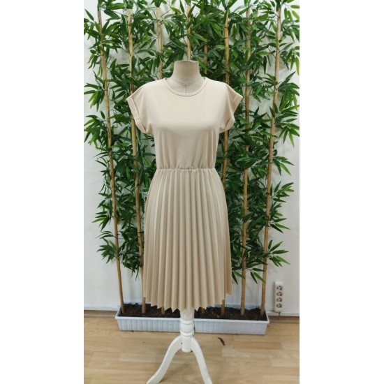 Kadın Kısa Kollu Yakası Açık Belden Lastikli Pileli Kısa Ithal Krep Elbise, 31205