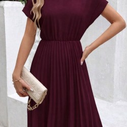 Kadın Kısa Kollu Yakası Açık Belden Lastikli Pileli Kısa Ithal Krep Elbise, 31204 Kadın Kısa Kollu Yakası Açık Belden Lastikli Pileli Kısa Ithal Krep Elbise, 31204