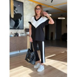 Kadın Kısa Kollu V Yakalı çift Renkli Viskon Iki Iplik Ikili Bluz Ve Pantolon Takım, 31203