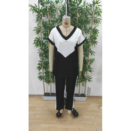 Kadın Kısa Kollu V Yakalı çift Renkli Viskon Iki Iplik Ikili Bluz Ve Pantolon Takım, 31203