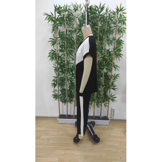 Kadın Kısa Kollu V Yakalı çift Renkli Viskon Iki Iplik Ikili Bluz Ve Pantolon Takım, 31203