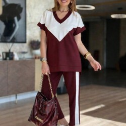 Kadın Kısa Kollu V Yakalı çift Renkli Viskon Iki Iplik Ikili Bluz Ve Pantolon Takım, 31202 Kadın Kısa Kollu V Yakalı çift Renkli Viskon Iki Iplik Ikili Bluz Ve Pantolon Takım, 31202