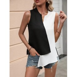 Kadın Kolsuz V Yakalı Blok Renkli Ithal Krep Bluz, 31201 Kadın Kolsuz V Yakalı Blok Renkli Ithal Krep Bluz, 31201