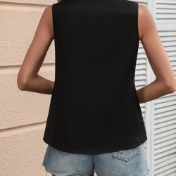 Kadın Kolsuz V Yakalı Blok Renkli Ithal Krep Bluz, 31201