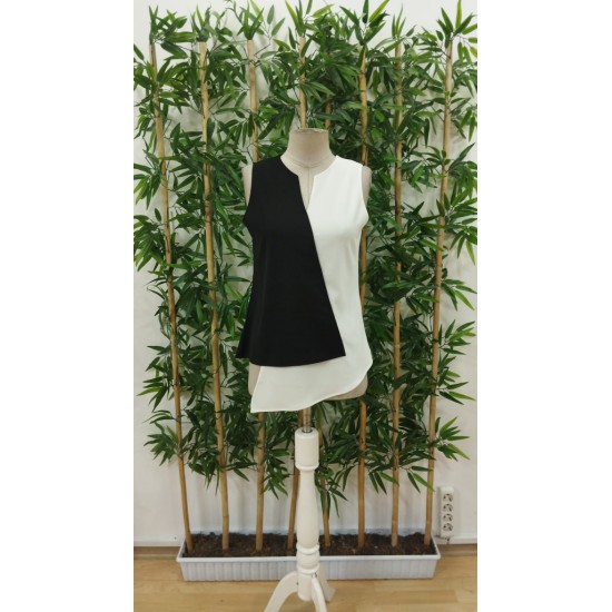 Kadın Kolsuz V Yakalı Blok Renkli Ithal Krep Bluz, 31201